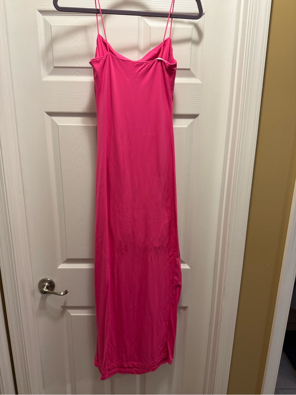 Hot Pink Slip Maxi Dress with Spaghetti Straps
